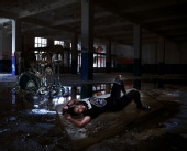 brittanymacc - brittany on the bed with a melting drumset in the backround